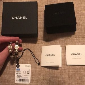 Chanel Gold, Black, and Pearl Hoop Earrings